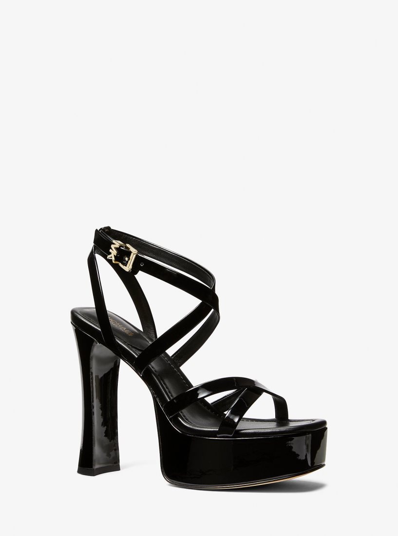 Michael Kors Paola Faux Patent Leather Sandal Sandalet Kadın Siyah | 952740-RZH