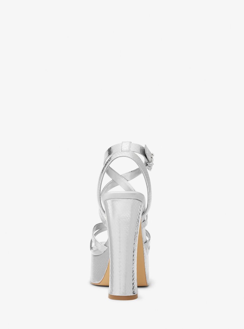 Michael Kors Paola Metallic Snake Embossed Leather Platform Sandal Sandalet Kadın Gümüş | 302568-QUW