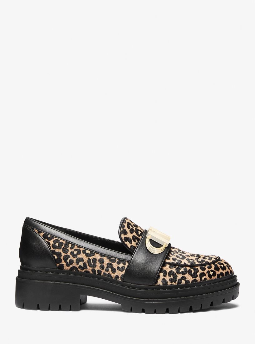 Michael Kors Parker Leopard Print Calf Hair Loafer Düz Ayakkabı Kadın Siyah | 286910-JCN