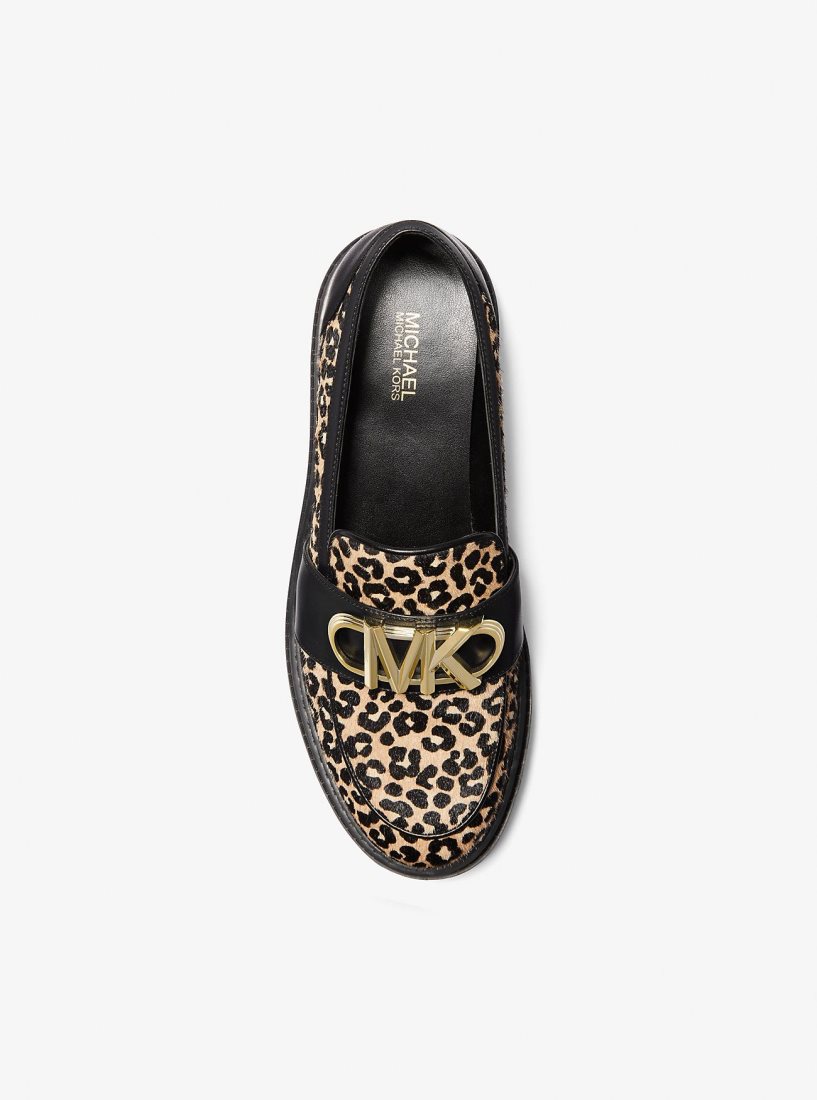 Michael Kors Parker Leopard Print Calf Hair Loafer Düz Ayakkabı Kadın Siyah | 286910-JCN