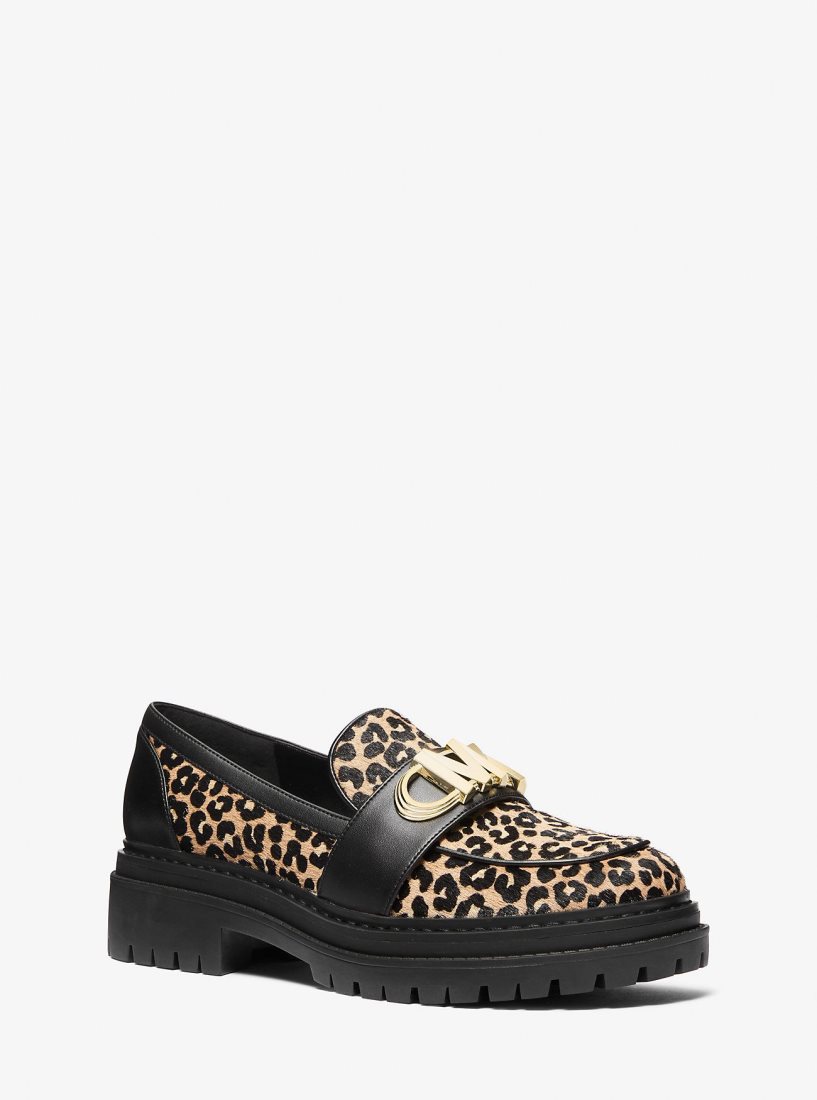 Michael Kors Parker Leopard Print Calf Hair Loafer Düz Ayakkabı Kadın Siyah | 286910-JCN