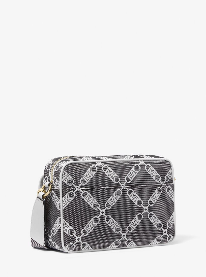 Michael Kors Parker Medium Empire Logo Jacquard Crossbody Bag Çapraz Çanta Kadın Siyah Beyaz | 190837-UCY