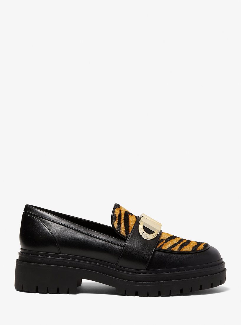 Michael Kors Parker Tiger Print Calf Hair and Leather Loafer Düz Ayakkabı Kadın Marigold | 287156-STF