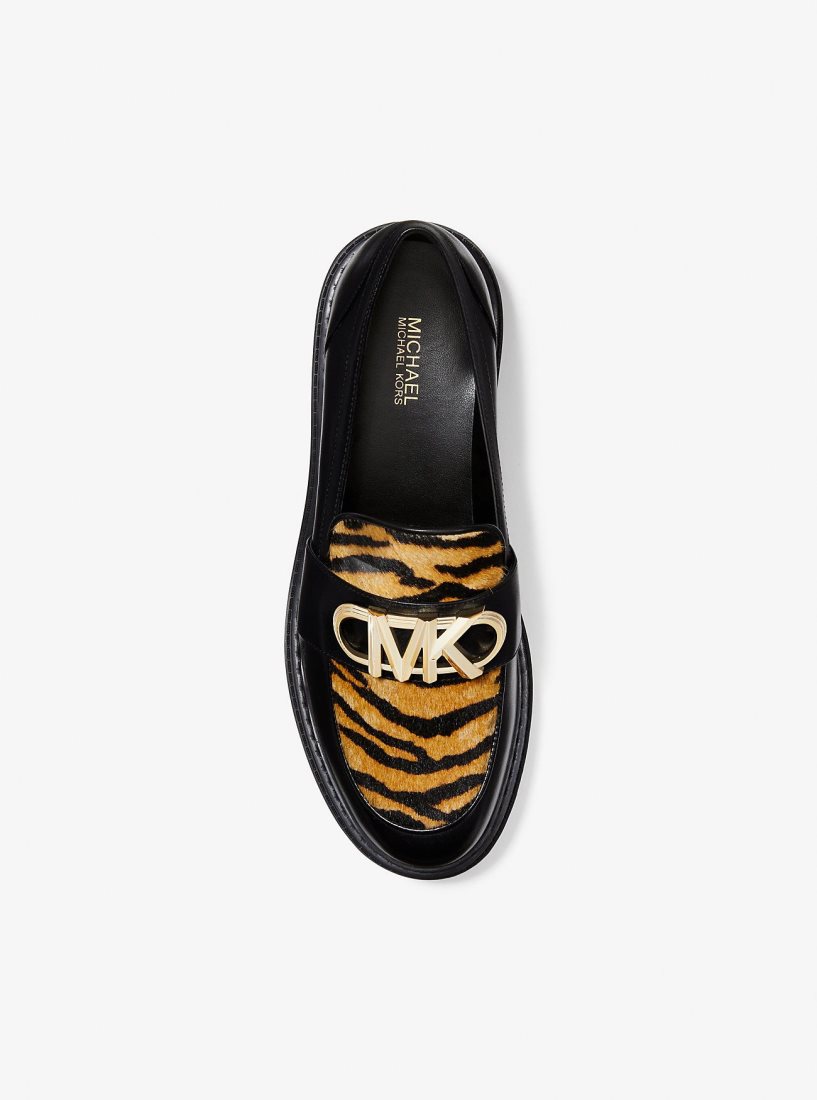 Michael Kors Parker Tiger Print Calf Hair and Leather Loafer Düz Ayakkabı Kadın Marigold | 287156-STF