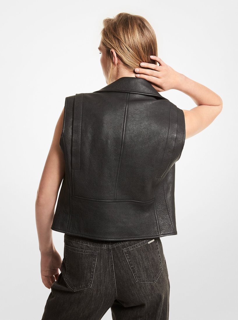 Michael Kors Pebbled Leather Moto Vest Mont Kadın Siyah | 905628-VOZ