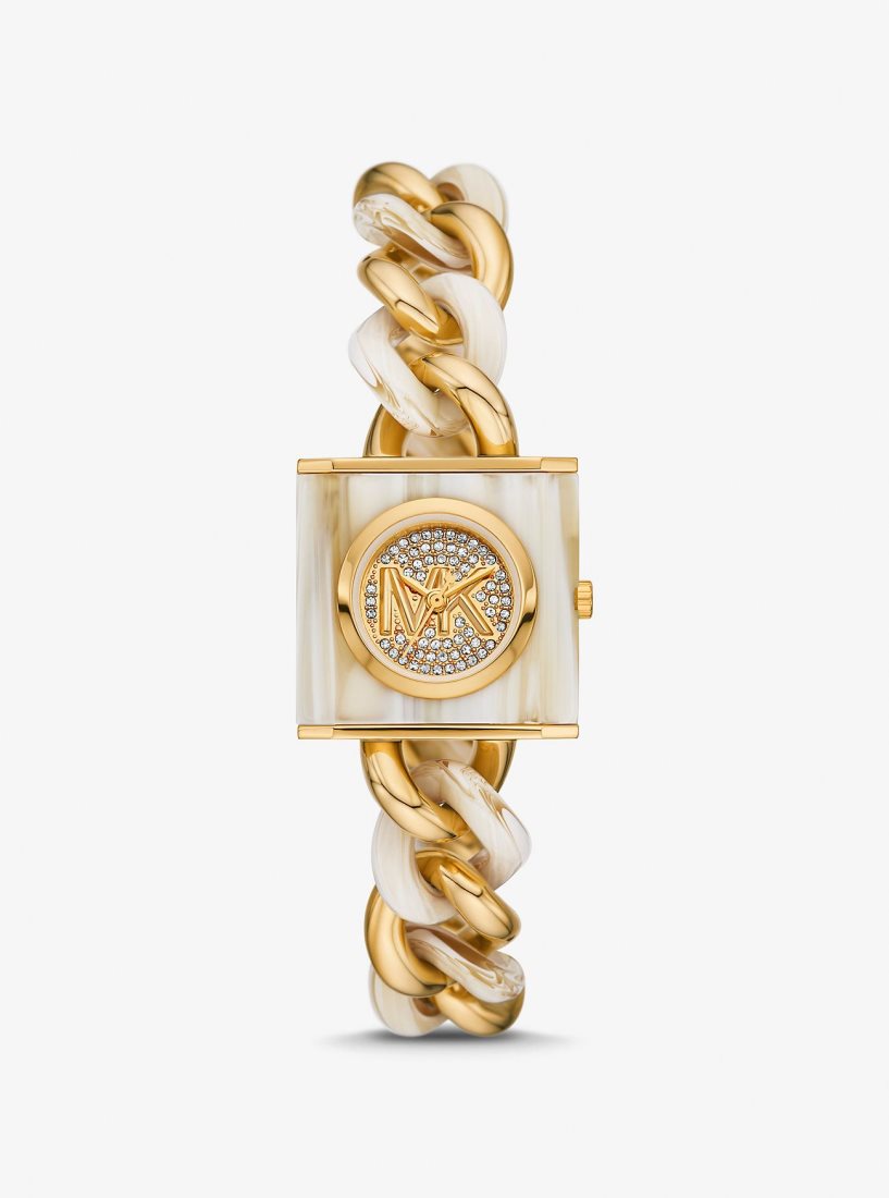 Michael Kors Petite Lock Pave Gold-Tone and Acetate Chain Watch Gold-tone Kadın Horn | 013278-BLV