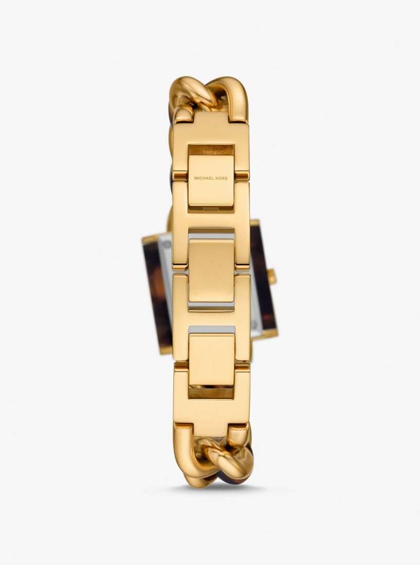 Michael Kors Petite Lock Pave Gold-Tone and Tortoiseshell Acetate Chain Watch Gold-tone Kadın Tortoise | 361978-LVF