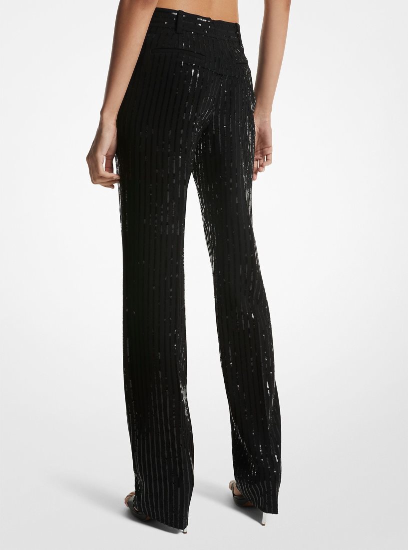 Michael Kors Pinstripe Sequined Crepe Straight-Leg Pants Pantolon Kadın Siyah | 675489-IJT