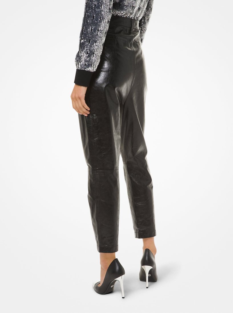 Michael Kors Pleated Leather Pants Pantolon Kadın Siyah | 938627-WPT