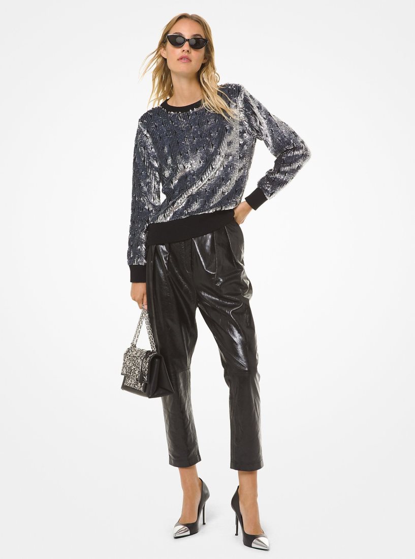 Michael Kors Pleated Leather Pants Pantolon Kadın Siyah | 938627-WPT