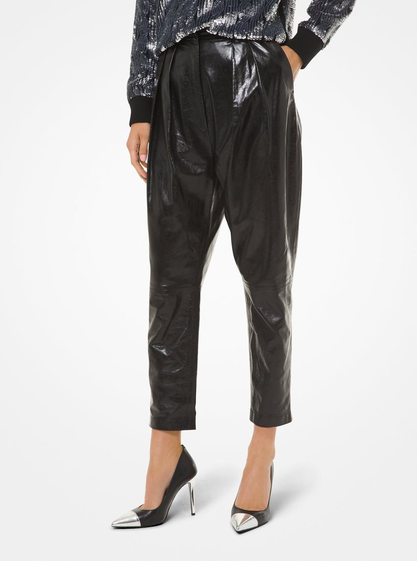 Michael Kors Pleated Leather Pants Pantolon Kadın Siyah | 938627-WPT