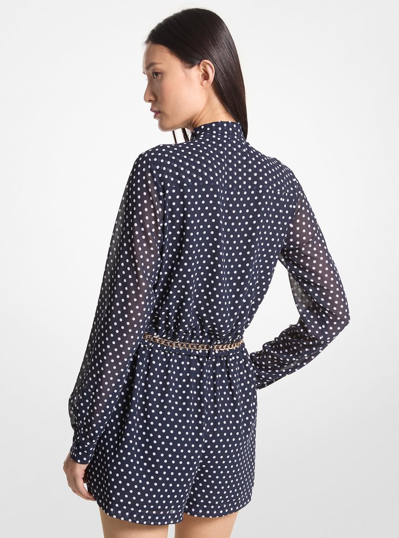 Michael Kors Polka Dot Georgette Belted Tie-Neck Romper Elbise Kadın Midnightblue | 714062-LPF