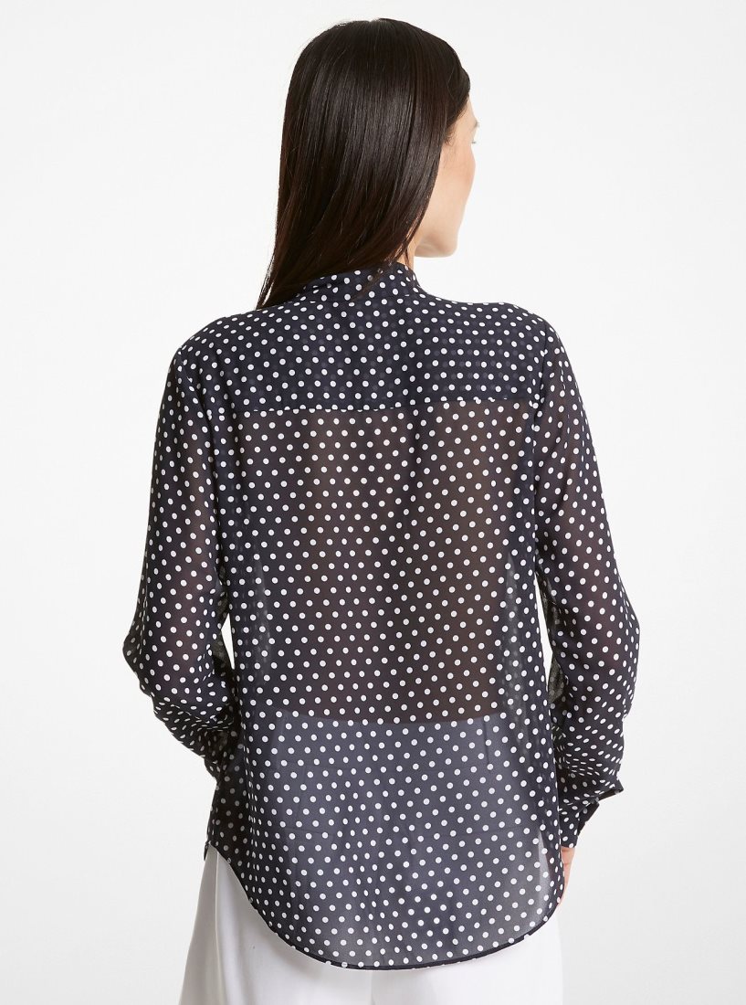 Michael Kors Polka Dot Georgette Tie-Neck Blouse Üstler Kadın Midnightblue | 679512-QIZ