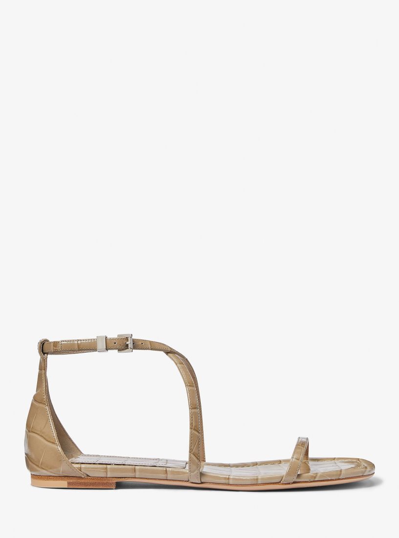 Michael Kors Polly Crocodile Embossed Leather Sandal Sandalet Kadın Kahverengi | 057649-XOE