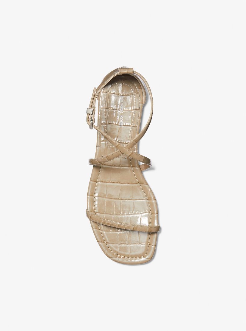 Michael Kors Polly Crocodile Embossed Leather Sandal Sandalet Kadın Kahverengi | 057649-XOE