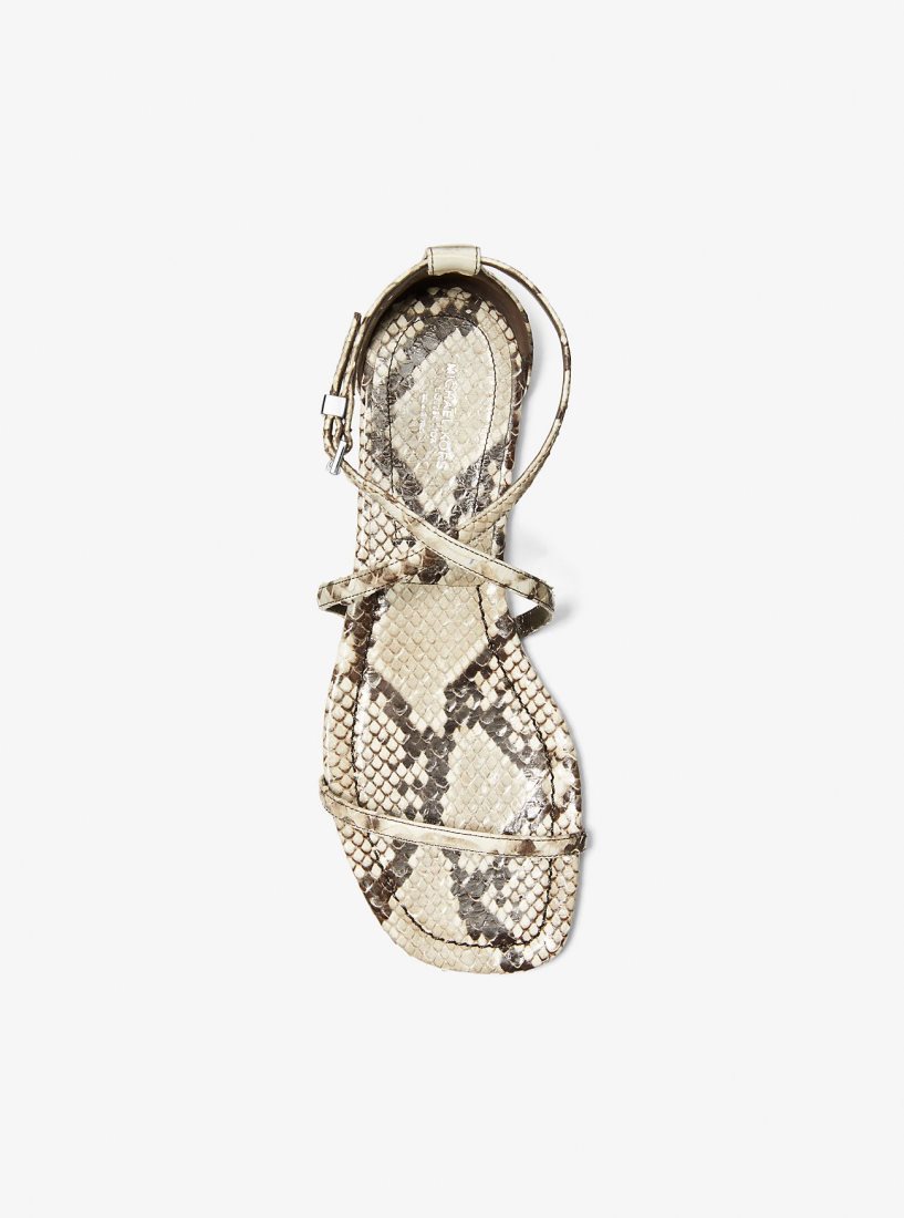 Michael Kors Polly Python Embossed Leather Sandal Düz Ayakkabı Kadın Bej Rengi | 890345-GAP