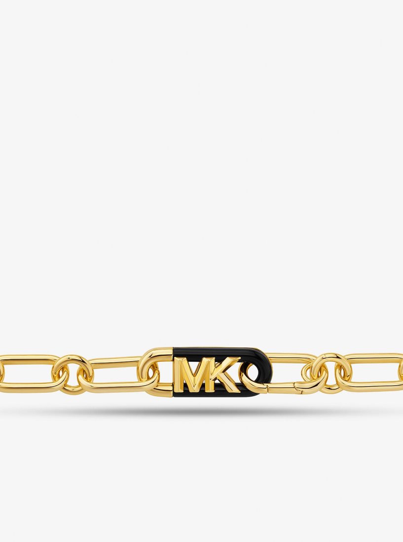 Michael Kors Precious Metal-Plated Brass and Acetate Empire Logo Chain Necklace Kolye Kadın Altın | 685170-LDN