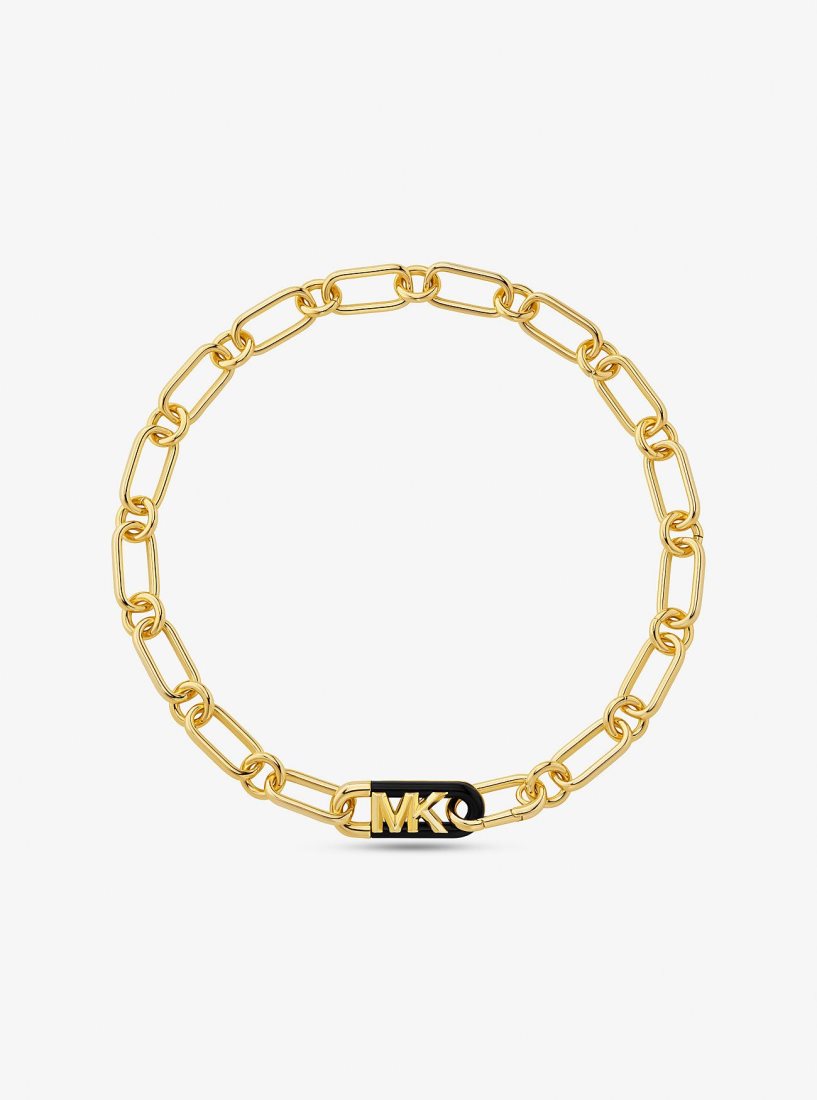 Michael Kors Precious Metal-Plated Brass and Acetate Empire Logo Chain Necklace Kolye Kadın Altın | 685170-LDN