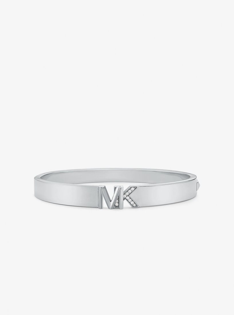 Michael Kors Precious Metal-Plated Brass Pave Logo Bangle Bilezik Kadın Gümüş | 970541-EIU