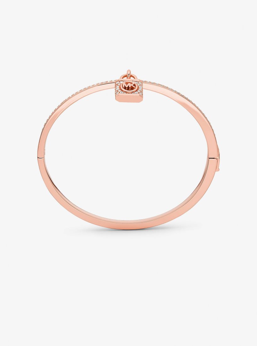 Michael Kors Precious Metal-Plated Brass Pave Lock Bangle Bilezik Kadın Pembe Altın | 126084-CPH