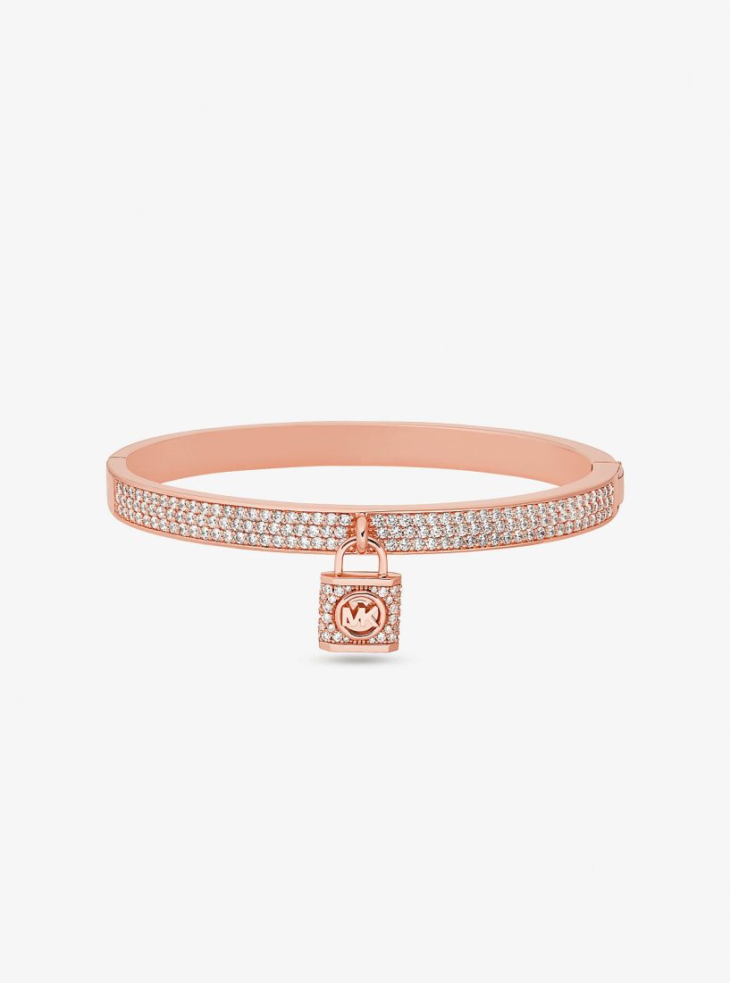 Michael Kors Precious Metal-Plated Brass Pave Lock Bangle Bilezik Kadın Pembe Altın | 126084-CPH