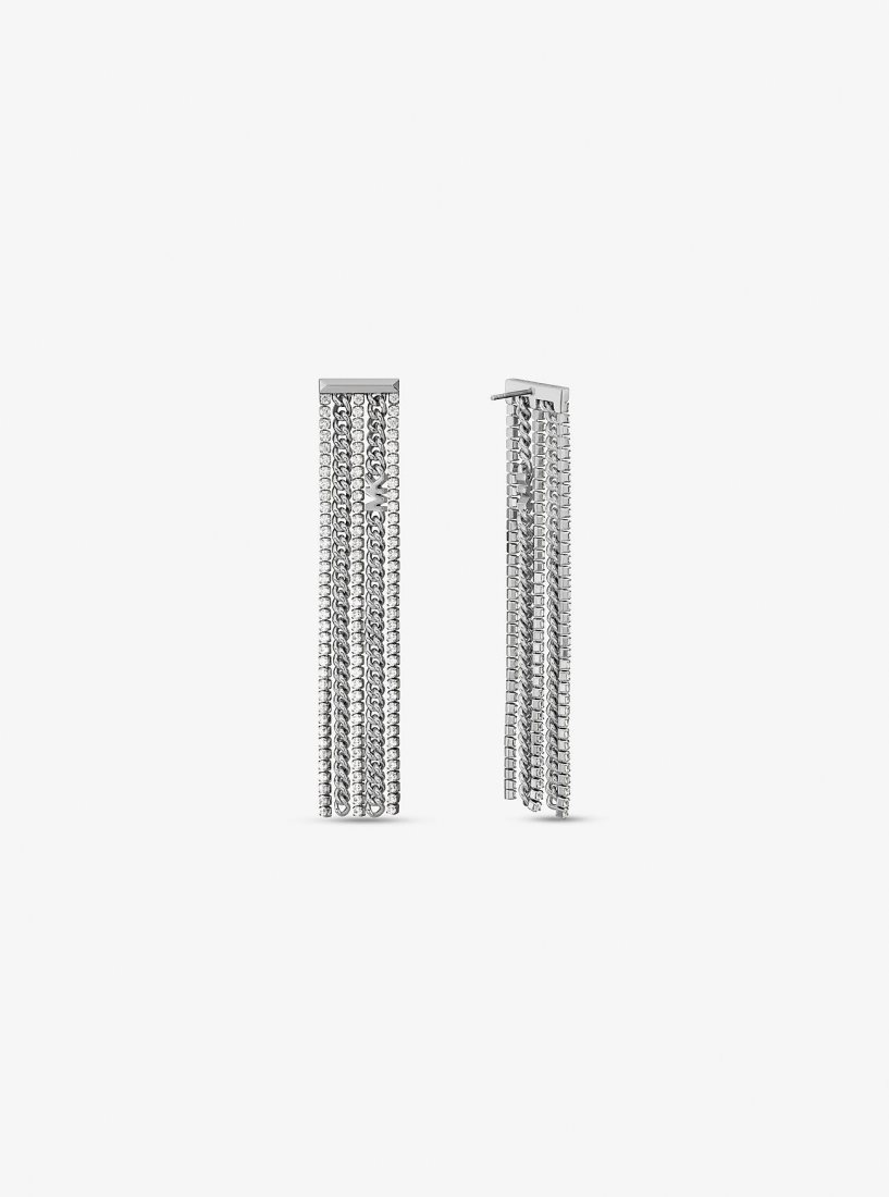 Michael Kors Precious Metal-Plated Brass Pave Chain Drop Earrings Küpe Kadın Gümüş | 240713-OSZ