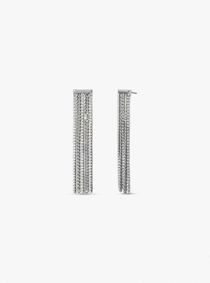 Michael Kors Precious Metal-Plated Brass Pave Chain Drop Earrings Küpe Kadın Gümüş | 240713-OSZ