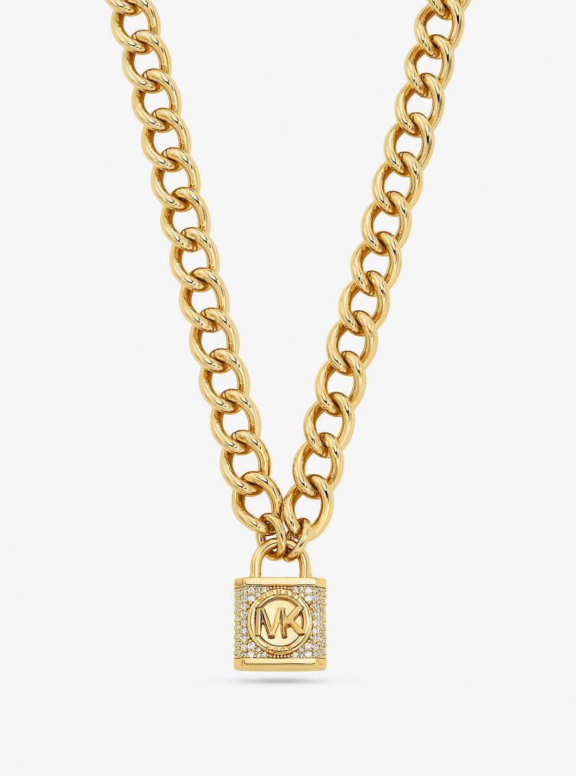 Michael Kors Precious Metal-Plated Brass Pave Lock Necklace Kolye Kadın Altın | 326719-QOE