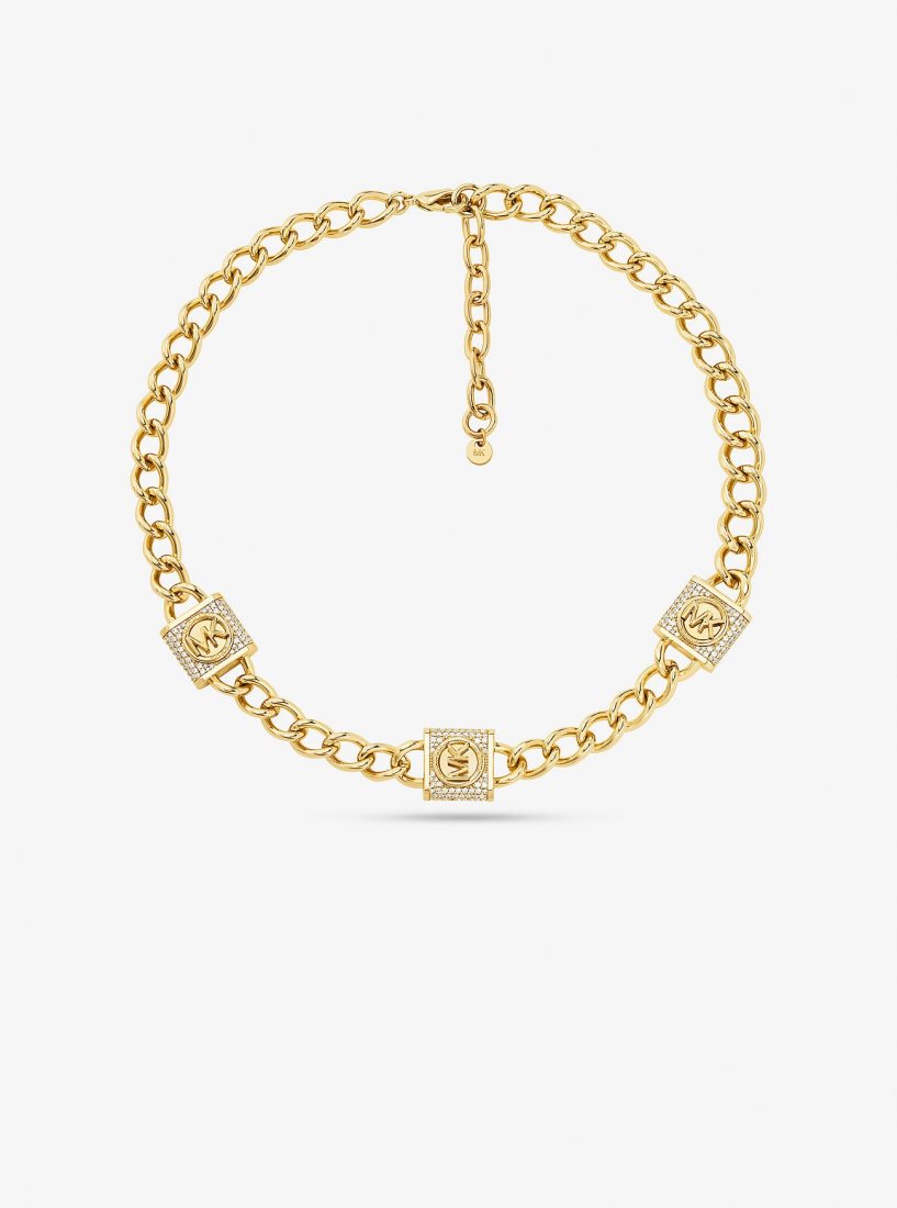 Michael Kors Precious Metal-Plated Brass Pave Lock Trio Necklace Kolye Kadın Altın | 572386-URQ