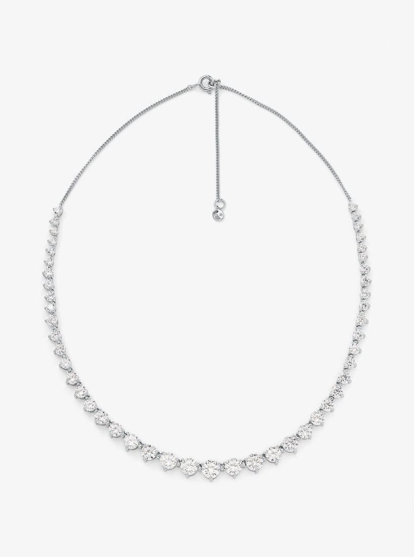 Michael Kors Precious Metal-Plated Sterling Silver Cubic Zirconia Necklace Kolye Kadın Gümüş | 298743-ODJ