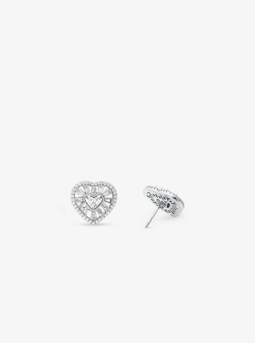 Michael Kors Precious Metal-Plated Sterling Silver Pave Heart Stud Earrings Küpe Kadın Gümüş | 375948-ETH