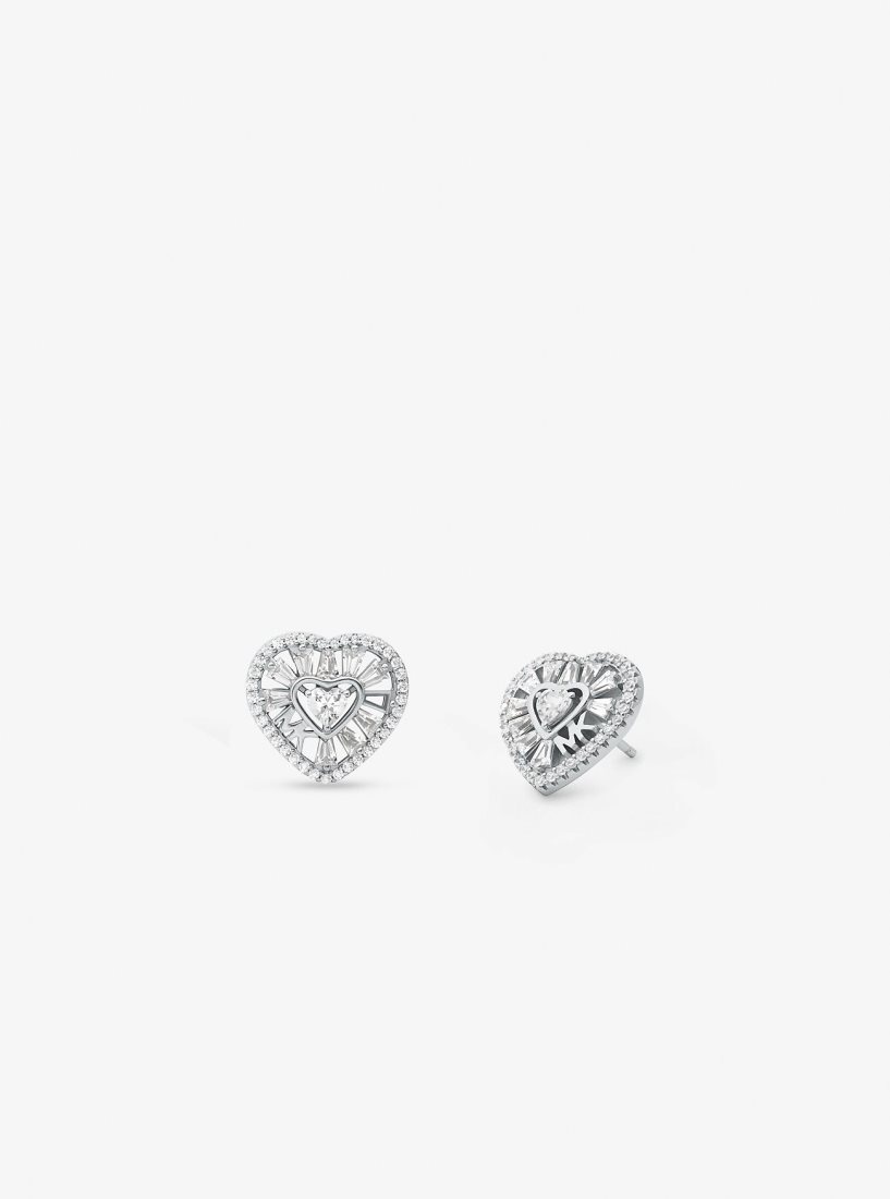 Michael Kors Precious Metal-Plated Sterling Silver Pave Heart Stud Earrings Küpe Kadın Gümüş | 375948-ETH