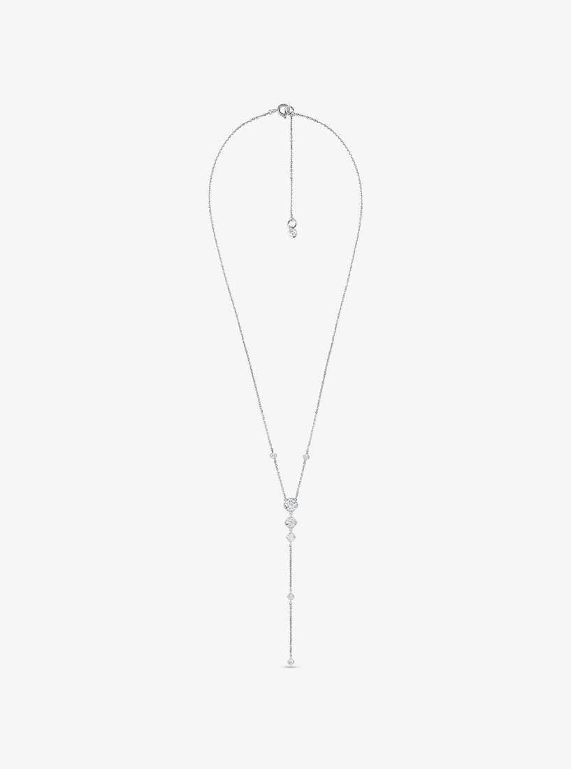 Michael Kors Precious Metal-Plated Sterling Silver Cubic Zirconia Lariat Necklace Kolye Kadın Gümüş | 426190-AVD