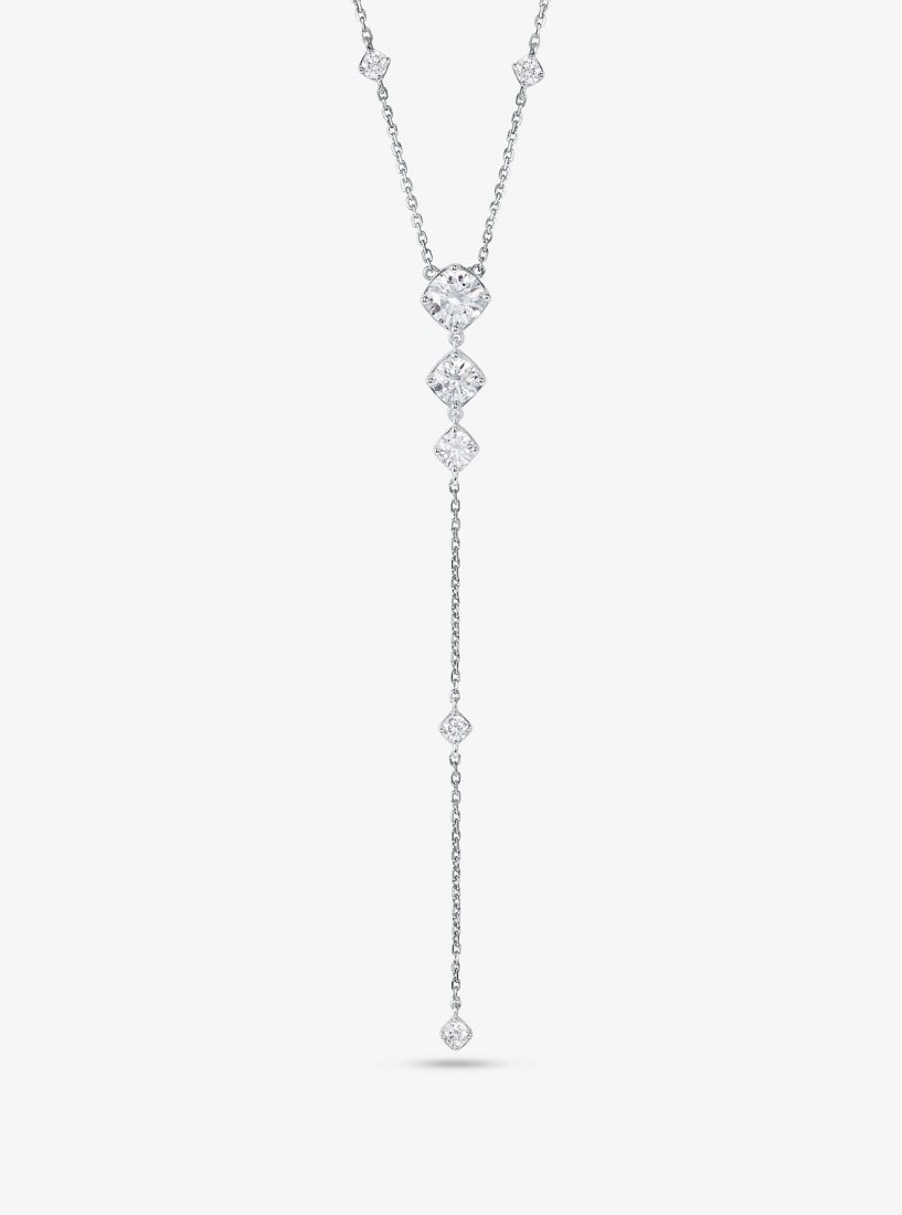 Michael Kors Precious Metal-Plated Sterling Silver Cubic Zirconia Lariat Necklace Kolye Kadın Gümüş | 426190-AVD