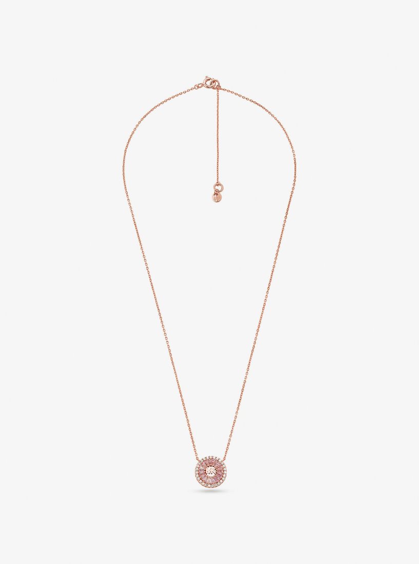 Michael Kors Precious Metal-Plated Sterling Silver Pave Halo Necklace Kolye Kadın Pembe Altın | 495701-DFJ