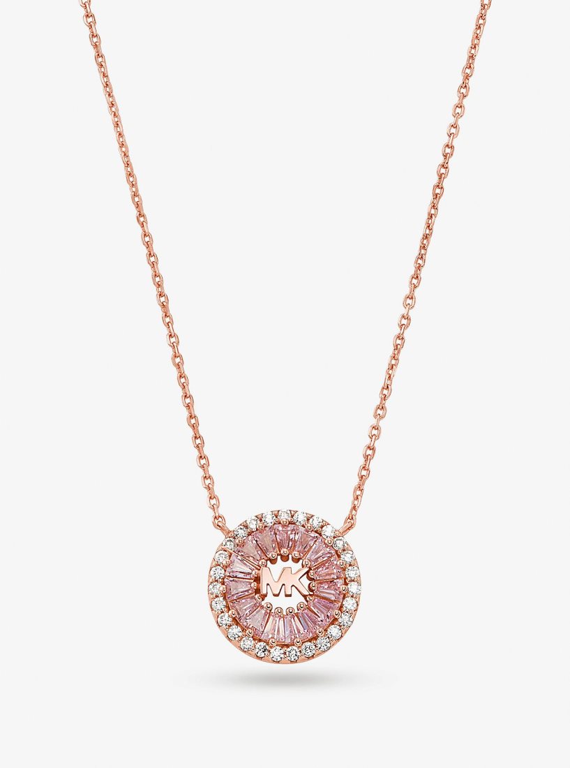 Michael Kors Precious Metal-Plated Sterling Silver Pave Halo Necklace Kolye Kadın Pembe Altın | 495701-DFJ