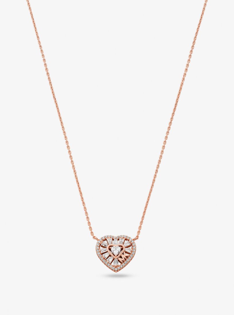 Michael Kors Precious Metal-Plated Sterling Silver Pave Heart Necklace Kolye Kadın Pembe Altın | 512693-YEZ