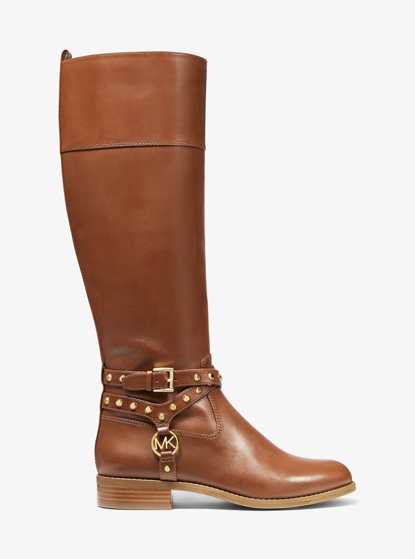 Michael Kors Preston Studded Leather Boot Bot Kadın Kahverengi | 640215-PFL