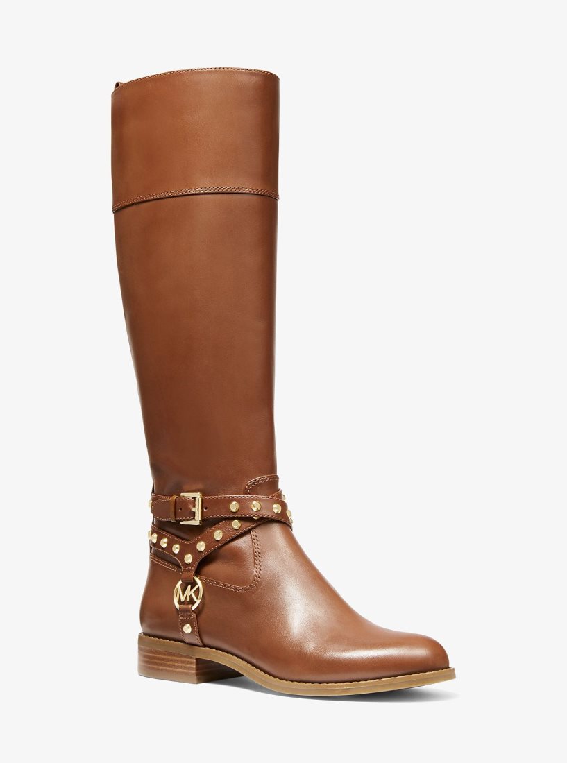 Michael Kors Preston Studded Leather Boot Bot Kadın Kahverengi | 640215-PFL