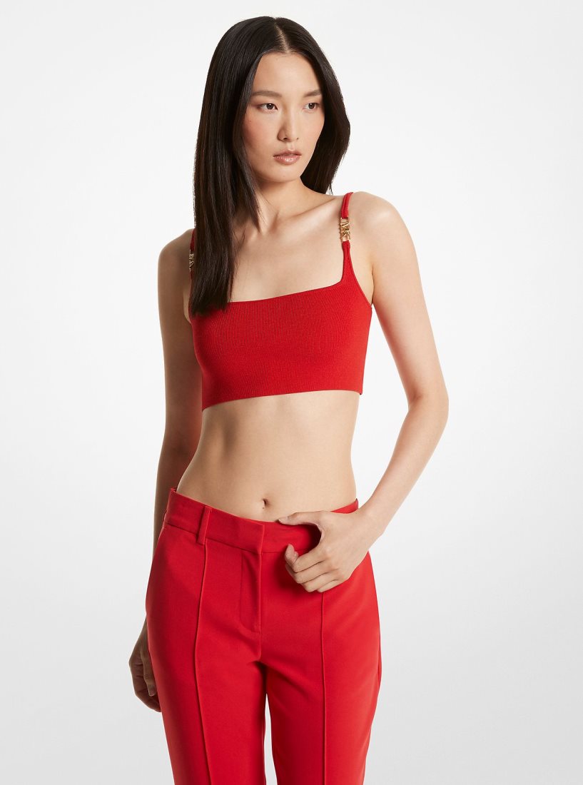 Michael Kors Ribbed Stretch Knit Cropped Tank Top Tişört Kadın Kırmızı | 973501-VRX