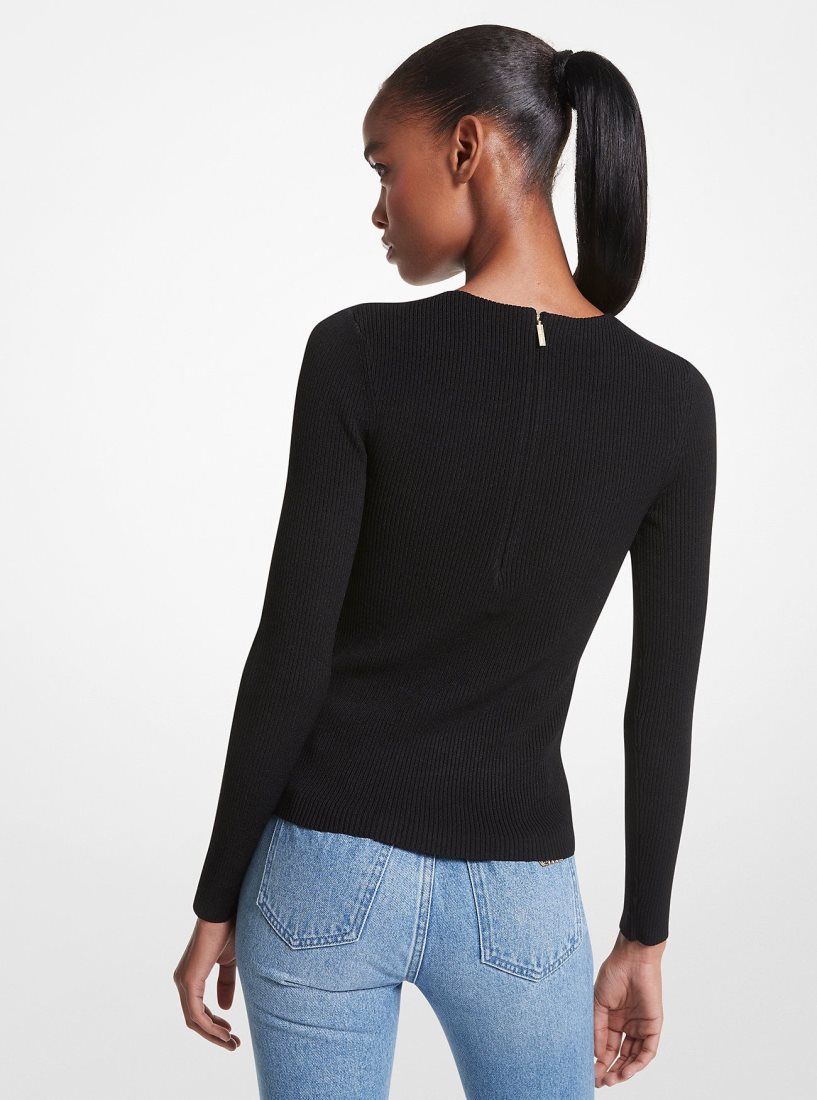 Michael Kors Ribbed Stretch Knit Cutout Sweater Kazak Kadın Siyah | 425608-KDA