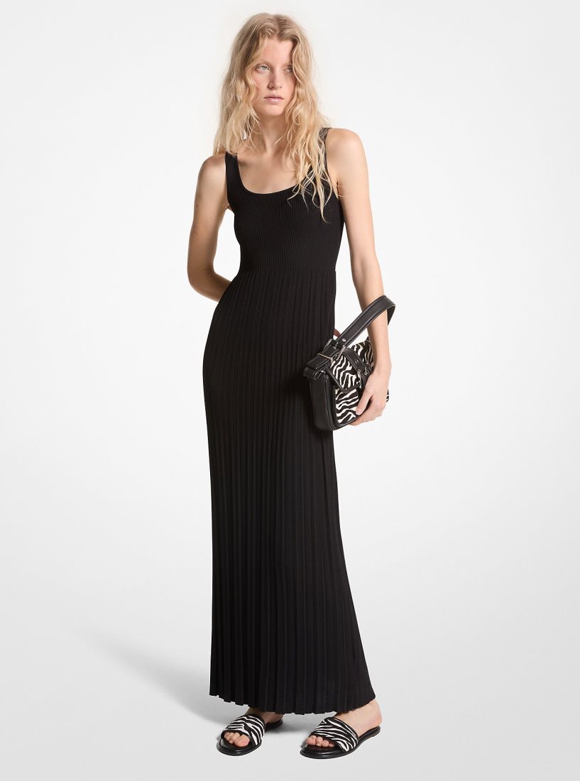 Michael Kors Ribbed Stretch Knit Maxi Dress Elbise Kadın Siyah | 850173-UNK