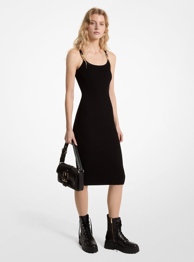 Michael Kors Ribbed Stretch Knit Midi Tank Dress Elbise Kadın Siyah | 852917-NAX