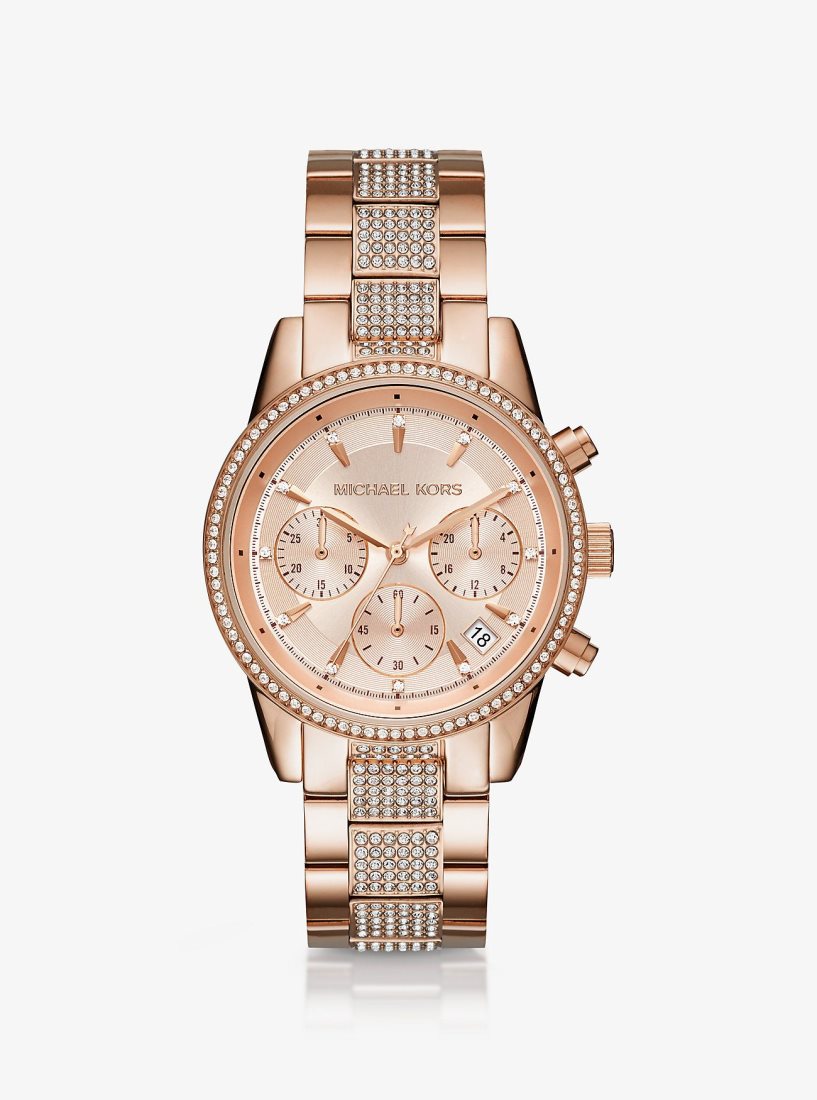 Michael Kors Ritz Pave Rose Gold-Tone Watch Gold-tone Kadın Pembe Altın | 916734-JSC