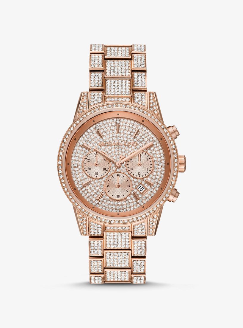 Michael Kors Ritz Pave Rose Gold-Tone Watch Gold-tone Kadın Pembe Altın | 981406-TQI