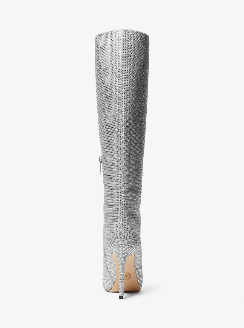 Michael Kors Rue Embellished Glitter Chain-Mesh Knee Boot Bot Kadın Gümüş | 956478-LDQ