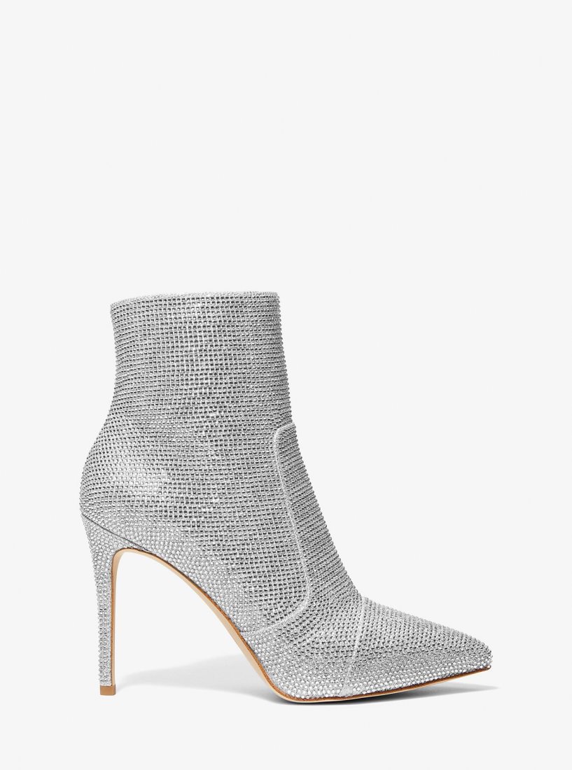 Michael Kors Rue Embellished Glitter Chain-Mesh Ankle Boot Bot Kadın Gümüş | 347215-RBW