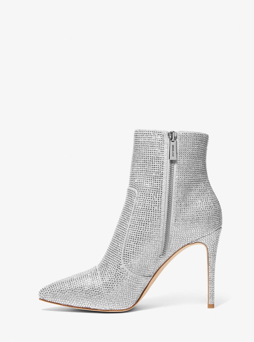 Michael Kors Rue Embellished Glitter Chain-Mesh Ankle Boot Bot Kadın Gümüş | 347215-RBW