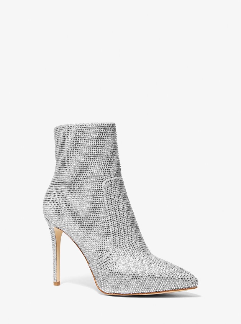 Michael Kors Rue Embellished Glitter Chain-Mesh Ankle Boot Bot Kadın Gümüş | 347215-RBW