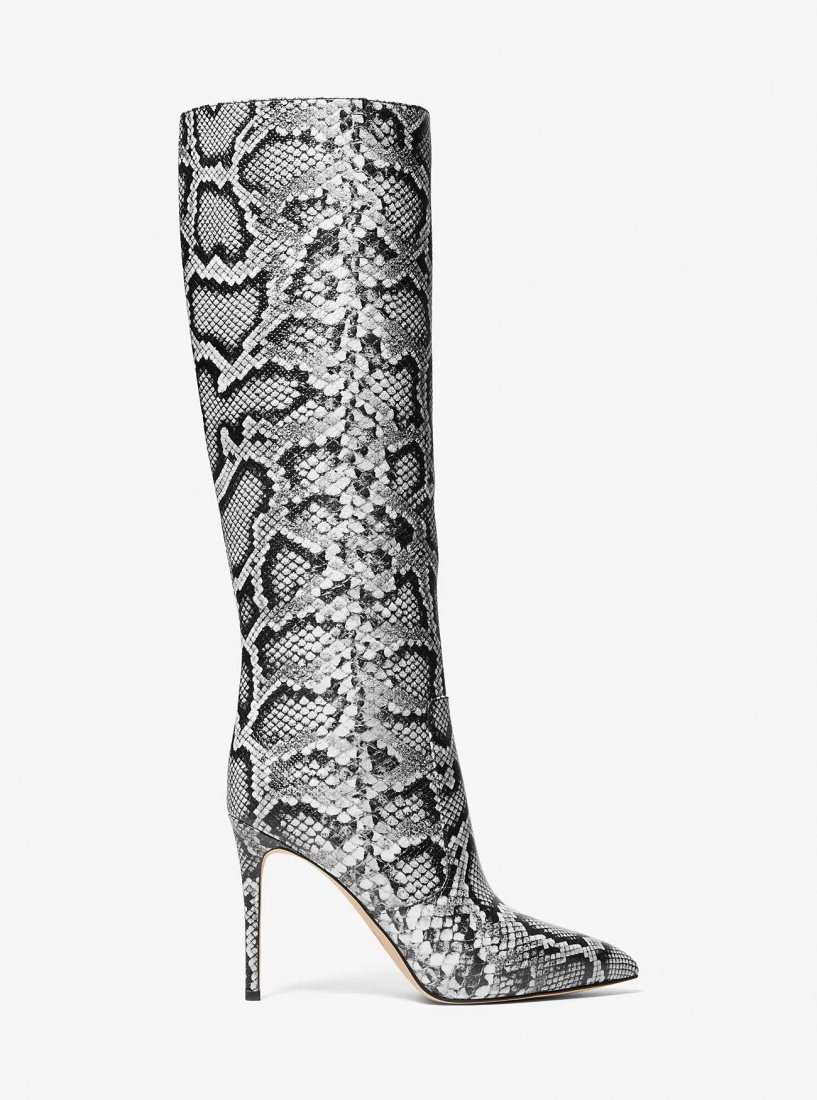 Michael Kors Rue Snake Embossed Leather Knee Boot Bot Kadın Siyah | 872510-SNP